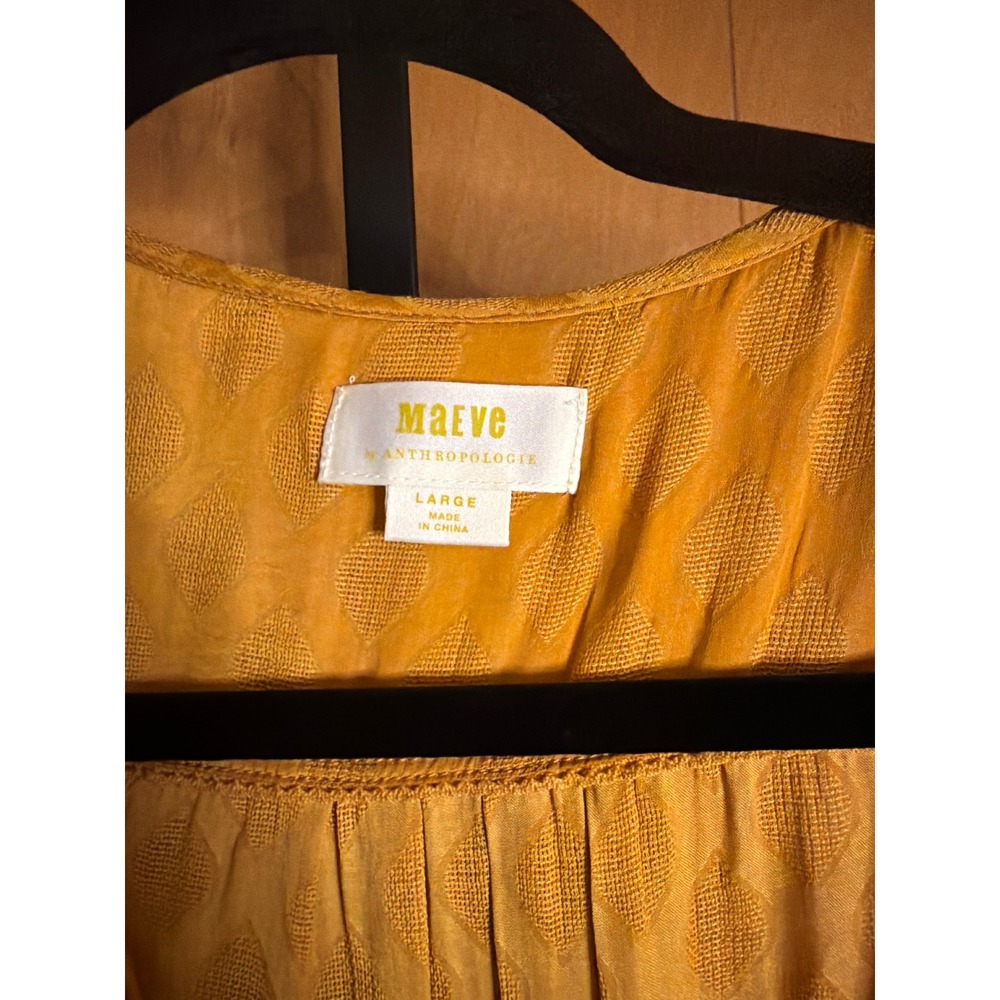 Maeve Anthropologie Mustard Yellow Jacquard Flutter Sleeve Pleated Blouse Large - Picture 3 of 3